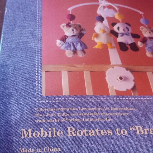 Blue Jean Teddy Bear Baby Nursery Musical Bear Duck Crib Mobile Brahms Lullaby - Picture 8 of 16